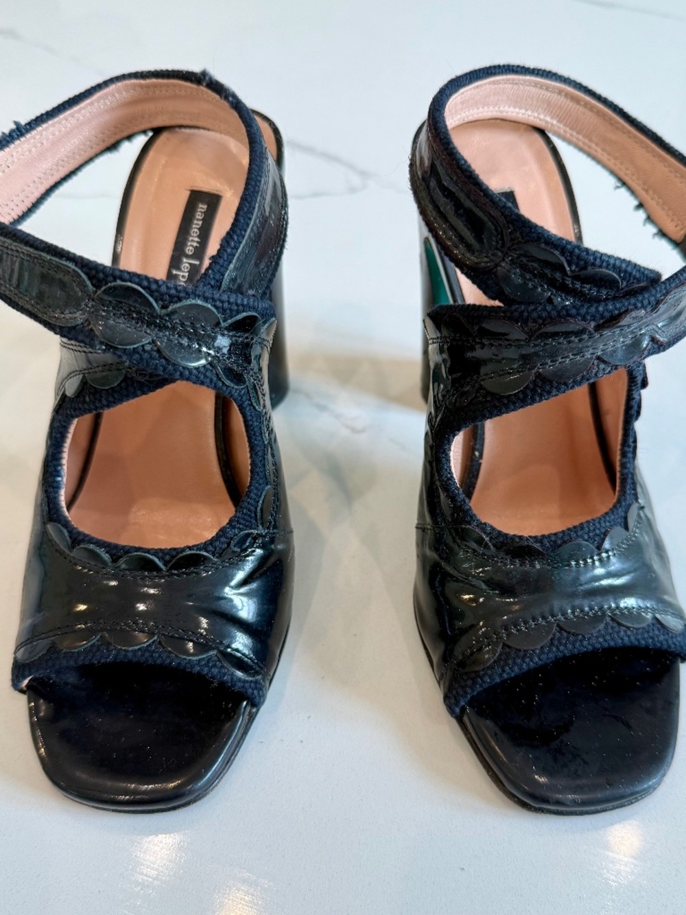 Nanette Lepore heeled sandals in black patent leather, size 6.5